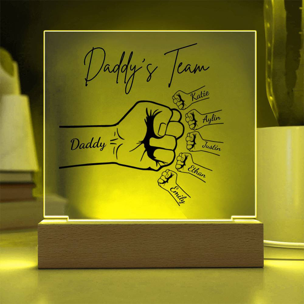 Personalized Daddy's Team Fist Bump Acrylic LED Night Light