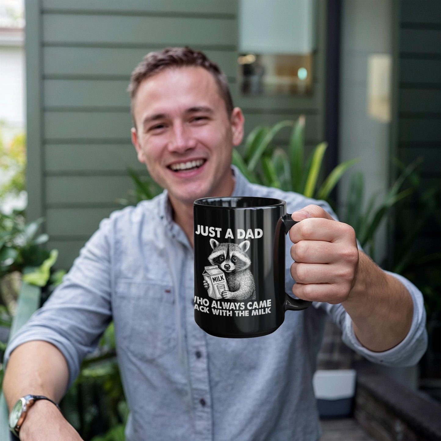 “Just a Dad Who Always Came Back With the Milk” – Black Ceramic Mug (11oz. or 15 oz)