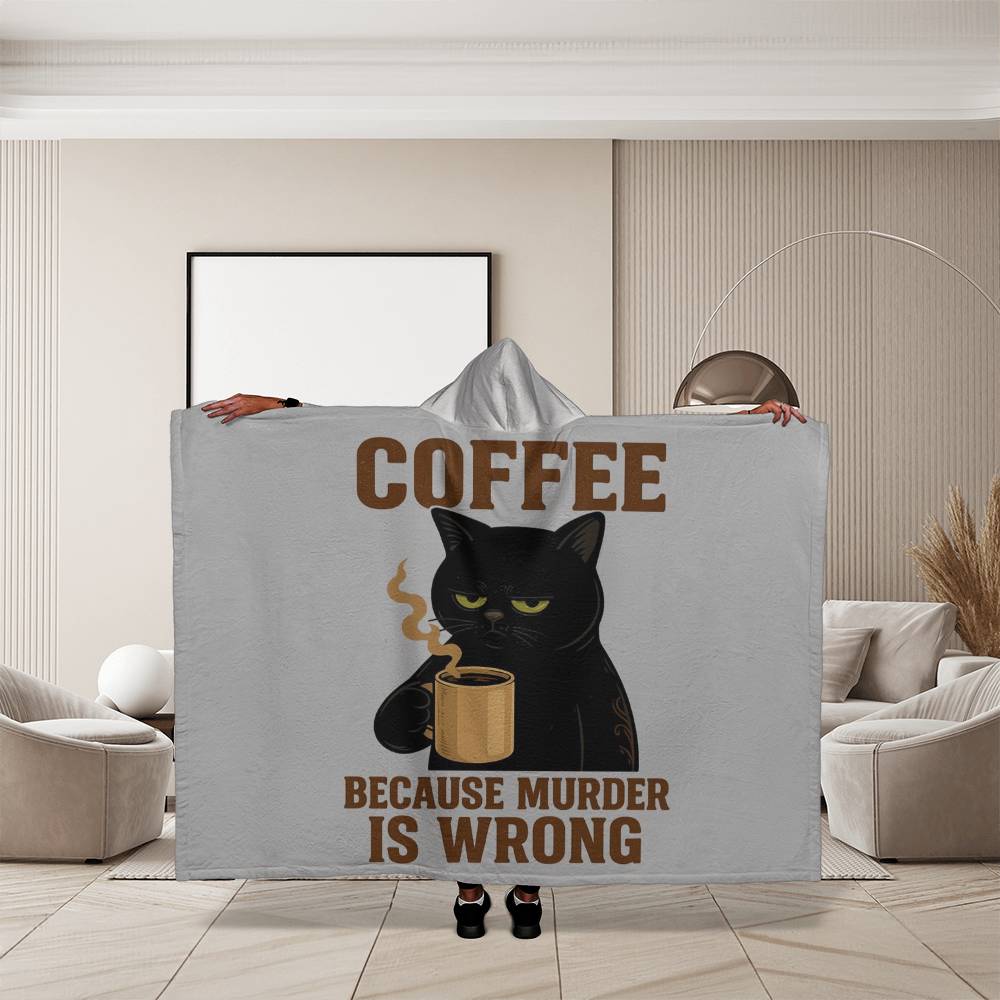 Funny Cat Coffee Hooded Sherpa Fleece Blanket