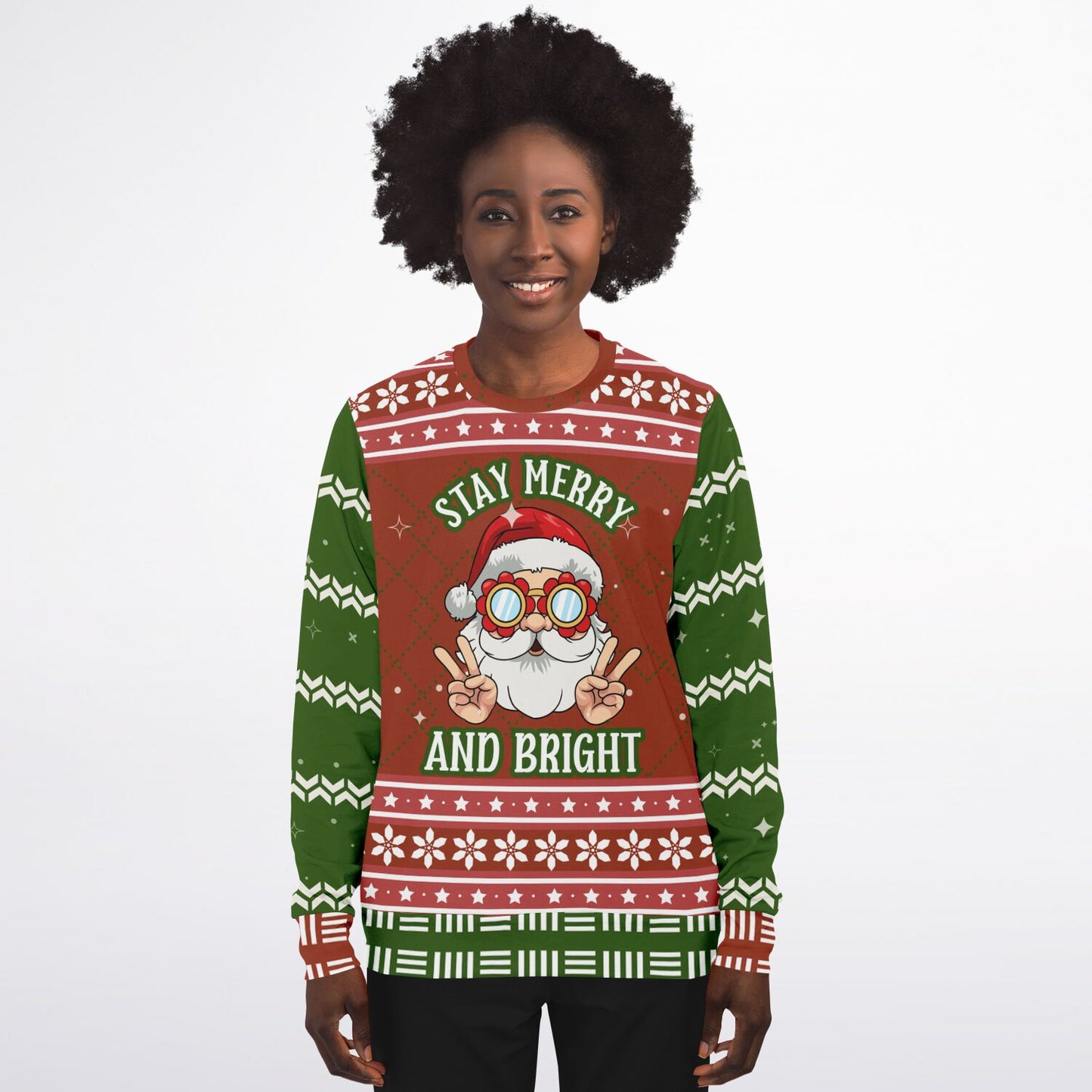 “Stay Merry and Bright” Cool Santa Ugly Christmas Sweatshirt