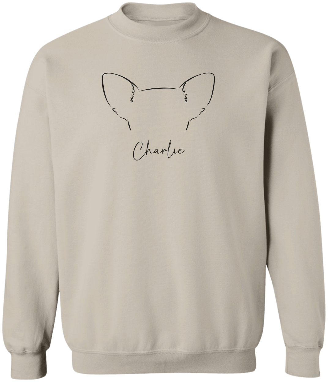 personalized sweatshirt featuring custom ear outlines and pet names.