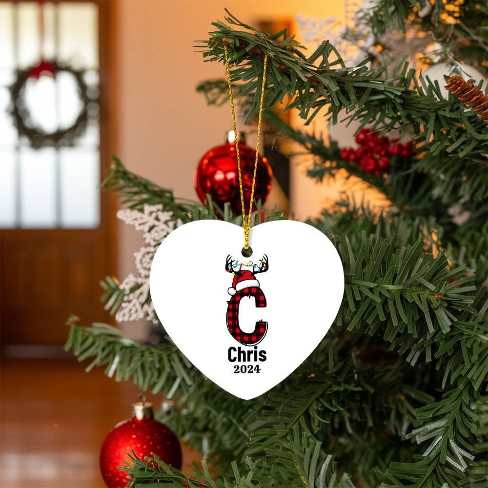 Personalized 2024 Letter Name Ornament | Heart or Oval Holiday Keepsake