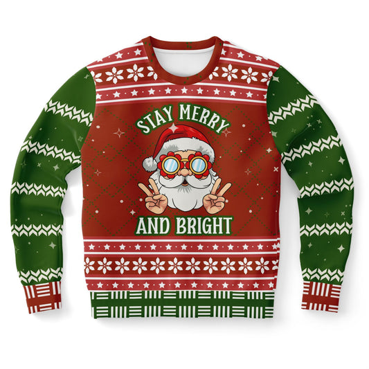 “Stay Merry and Bright” Cool Santa Ugly Christmas Sweatshirt