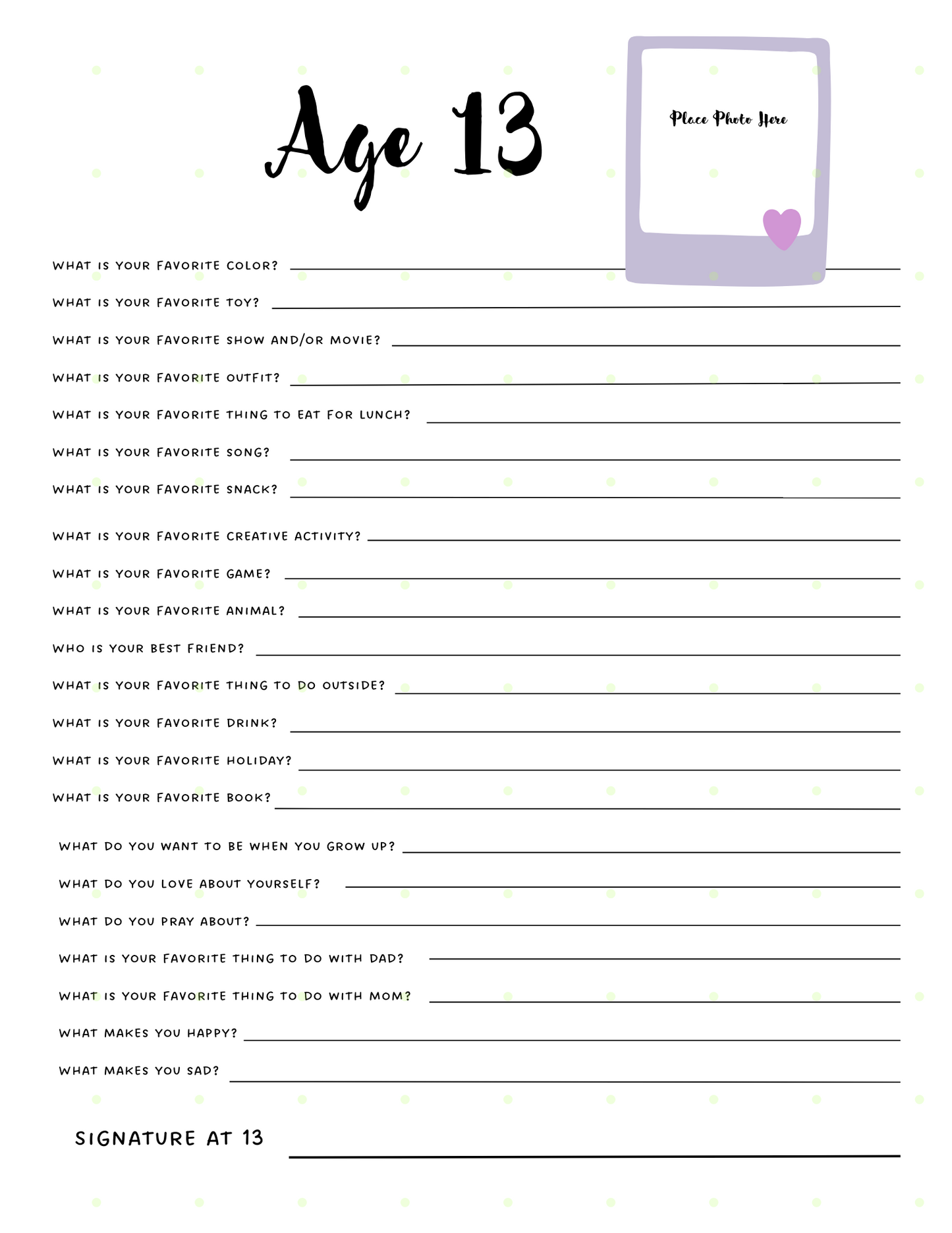 Capturing Moments Journal | 22 Questions to Ask Your Child Each Year