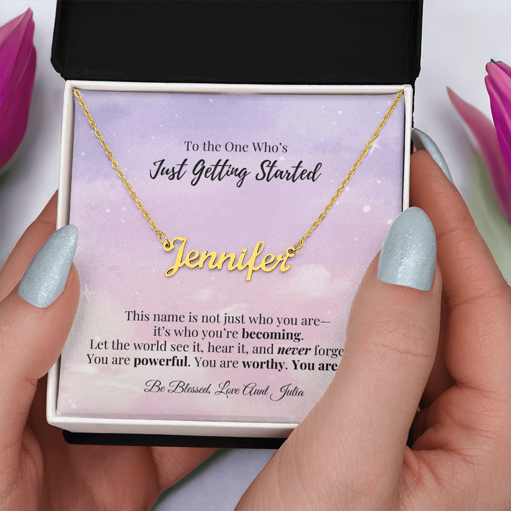 Personalized Name Necklace – “Just Getting Started” Gift