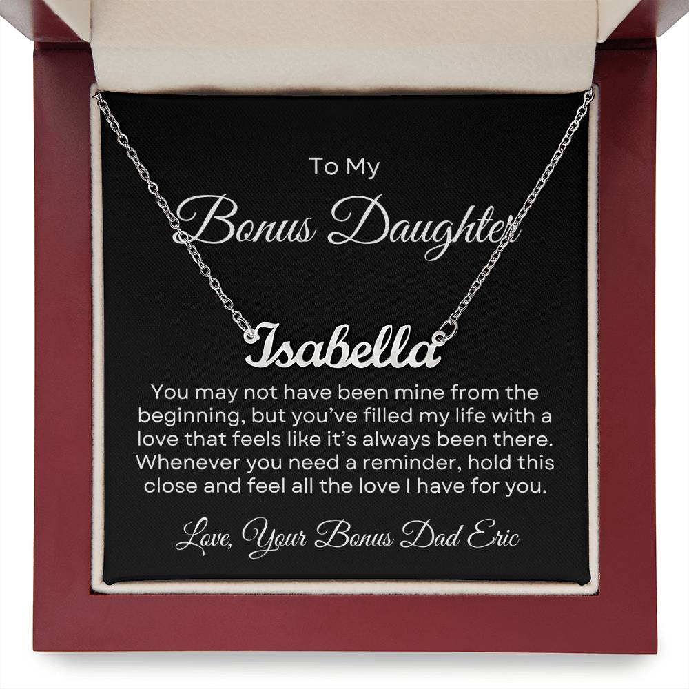 Bonus Daughter | Custom Name Necklace with Personalized Message Card
