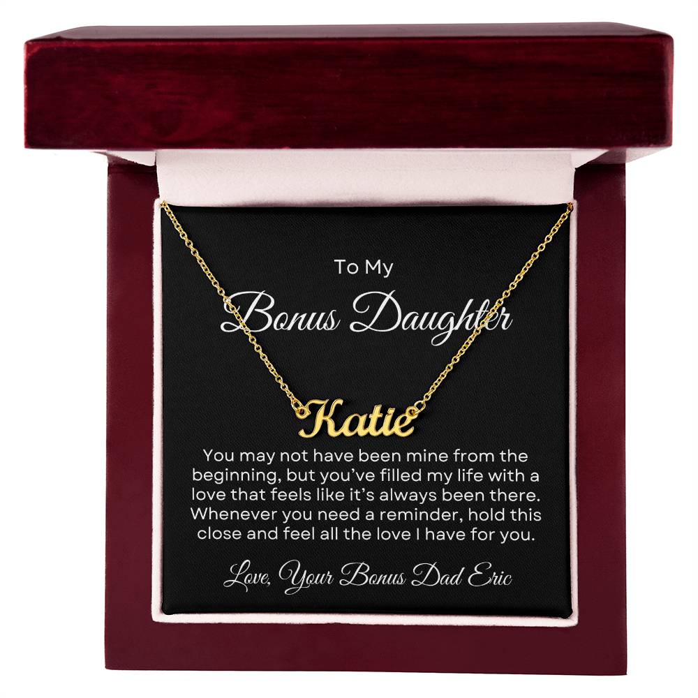 Bonus Daughter | Custom Name Necklace with Personalized Message Card