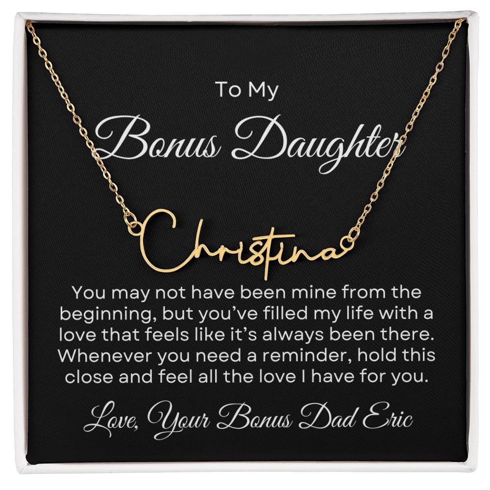 Bonus Daughter | Signature Name Necklace with Personalized Message Card
