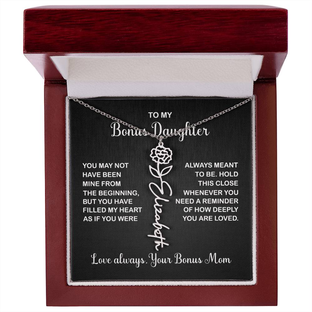 Bonus Daughter | Birth Flower Name Necklace