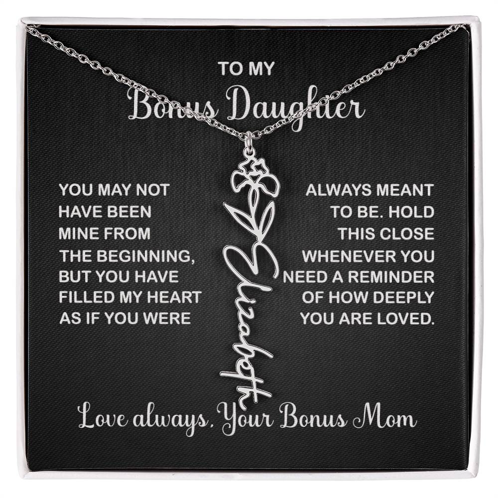Bonus Daughter | Birth Flower Name Necklace