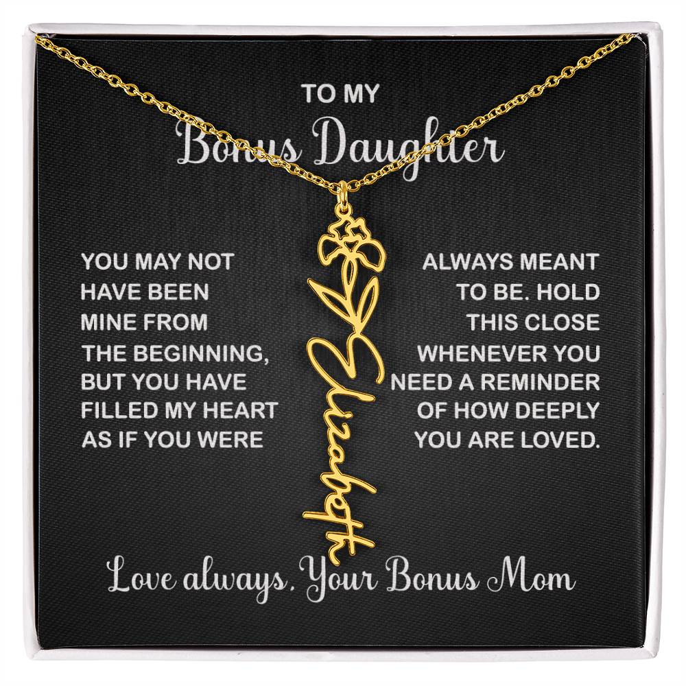 Bonus Daughter | Birth Flower Name Necklace