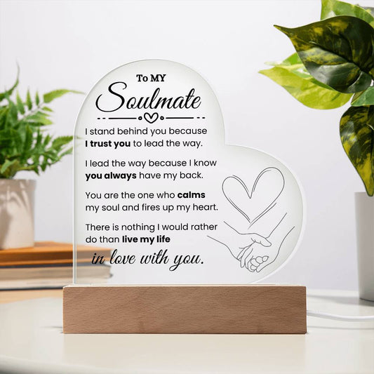 To My Soulmate | Heart Shaped Plaque | Optional Night Light