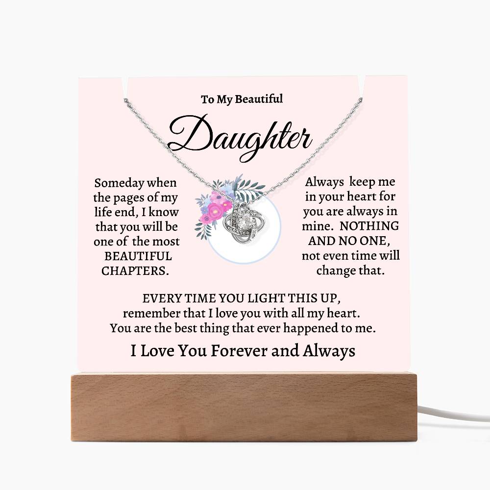 Daughter Keepsake Acrylic Gift w/ Love Knot Necklace