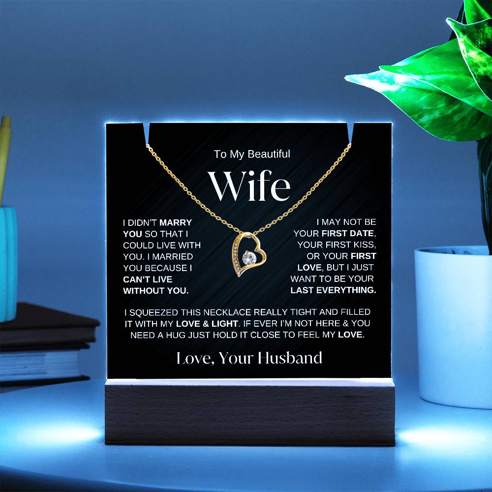 To My Wife | Elegant Keepsake Gift Set -LED Acrylic Light and Forever Love Necklace