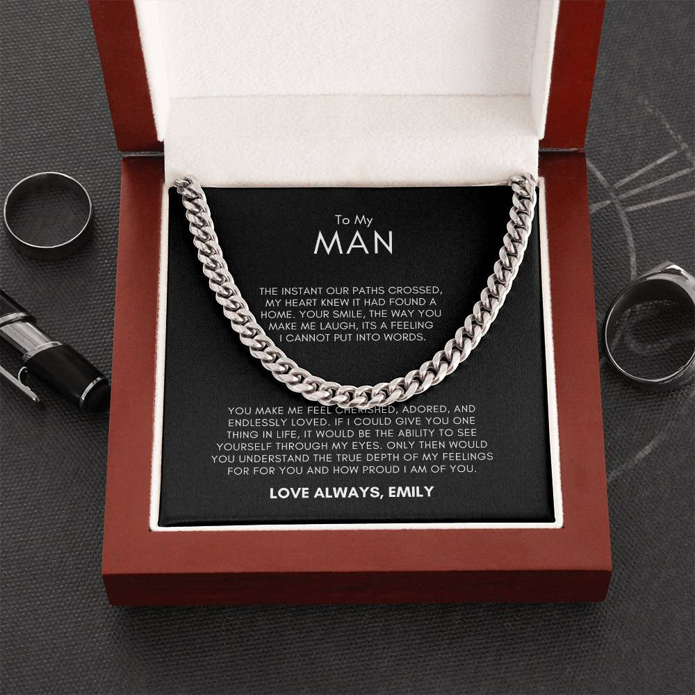 PERSONALIZED | To My Man--Our Paths Crossed-- Cuban Link Chain