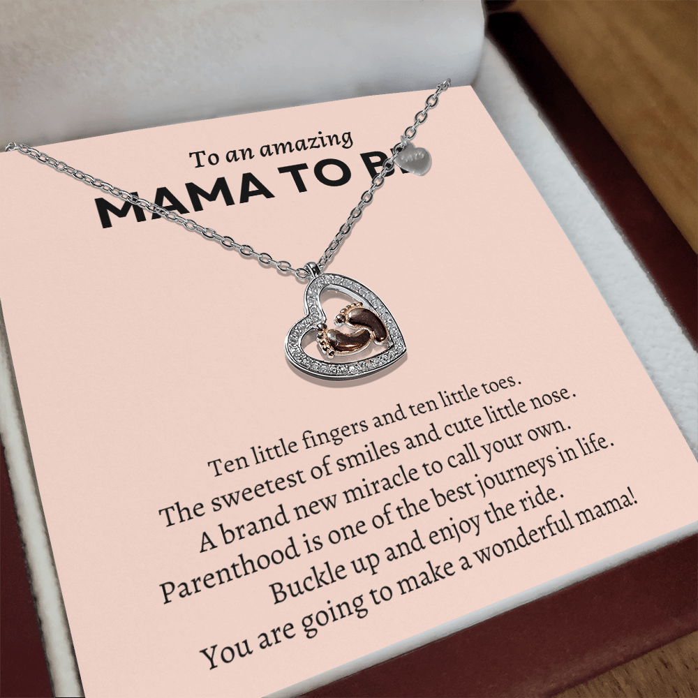 Mama to Be Necklace w/Baby Feet Heart - Bill and Dot's Finds