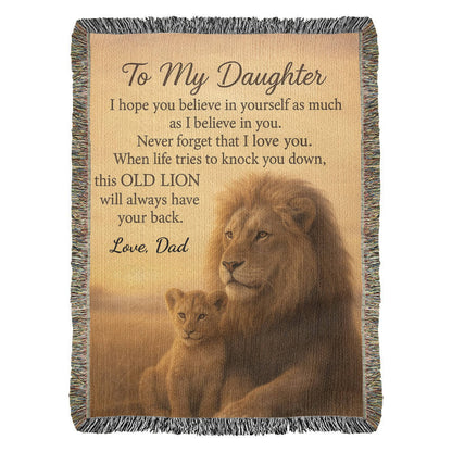 To My Daughter – Old Lion Woven Blanket | Father-to-Daughter Gift of Strength & Love