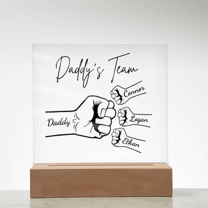 Personalized Daddy's Team Fist Bump Acrylic LED Night Light