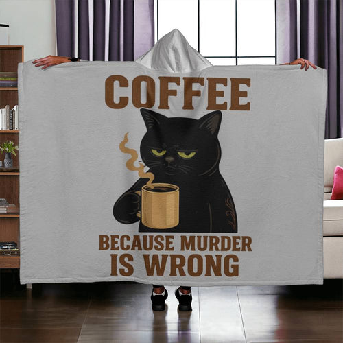 Funny Cat Coffee Hooded Sherpa Fleece Blanket