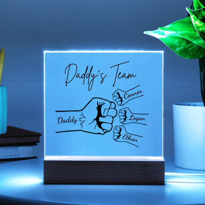 Personalized Daddy's Team Fist Bump Acrylic LED Night Light