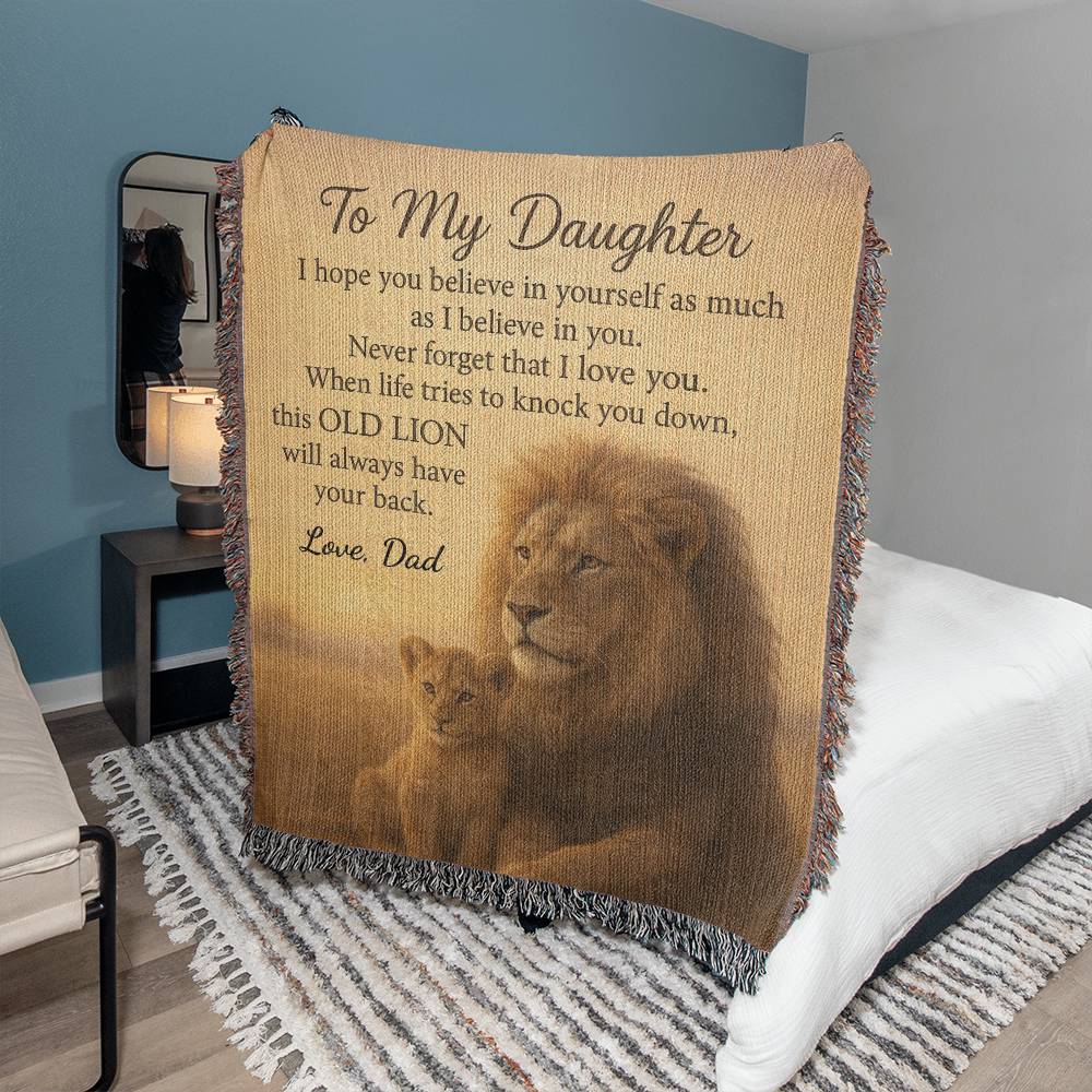 To My Daughter – Old Lion Woven Blanket | Father-to-Daughter Gift of Strength & Love