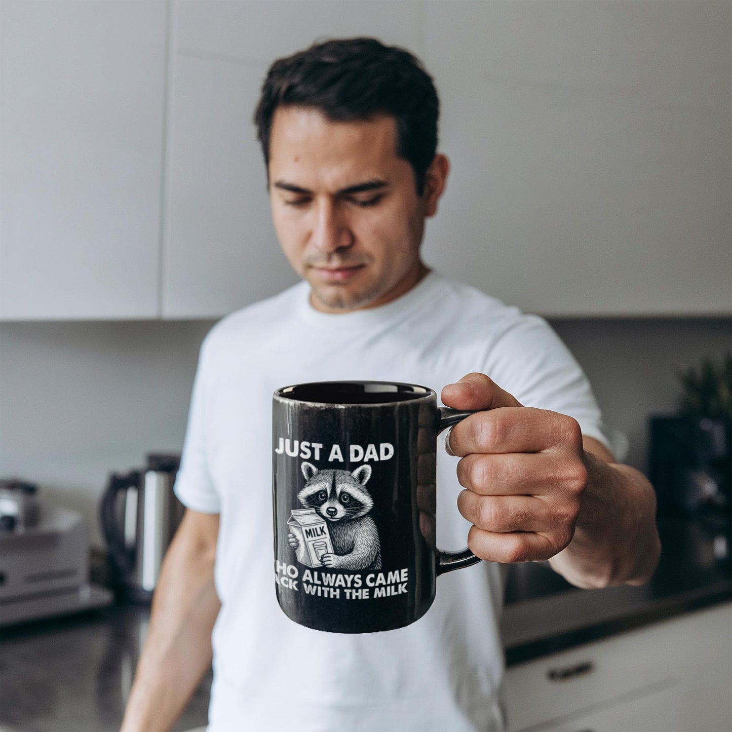 “Just a Dad Who Always Came Back With the Milk” – Black Ceramic Mug (11oz. or 15 oz)