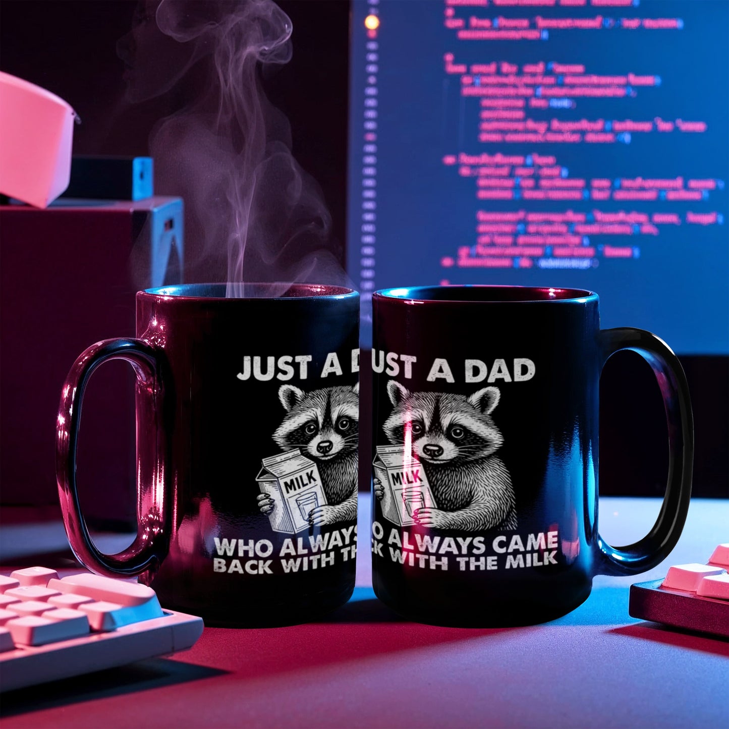 “Just a Dad Who Always Came Back With the Milk” – Black Ceramic Mug (11oz. or 15 oz)