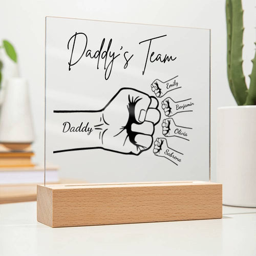 Personalized Daddy's Team Fist Bump Acrylic LED Night Light