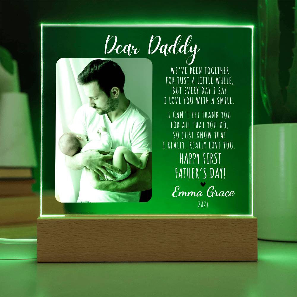 Personalized First Father's Day 2024 Picture Frame w/Optional LED v.1