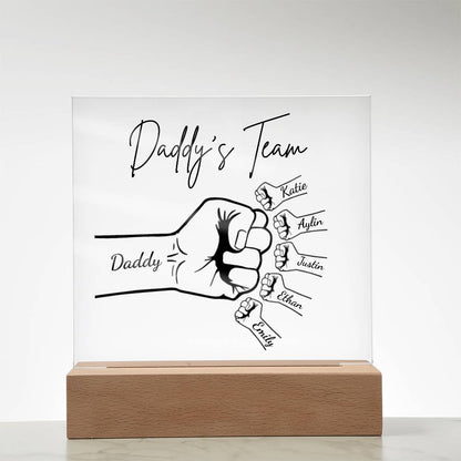 Personalized Daddy's Team Fist Bump Acrylic LED Night Light