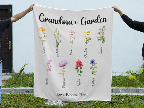 Personalized Birth Flower Blanket | Grandma, Mom, Family