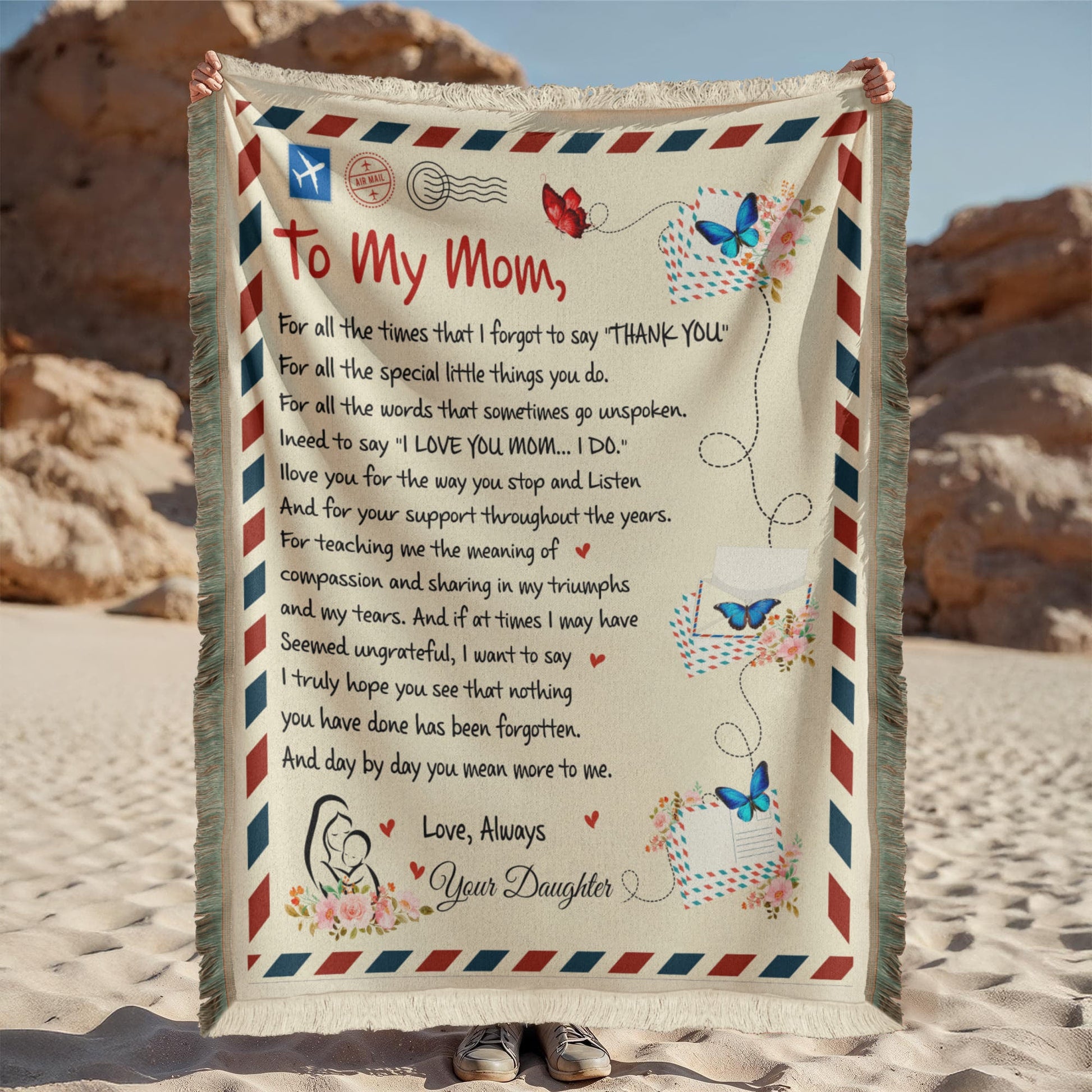 💌 A Love Letter to Mom – Wrapped in Warmth & Appreciation 💌 Printed Woven Blanket - Bill and Dot's Finds
