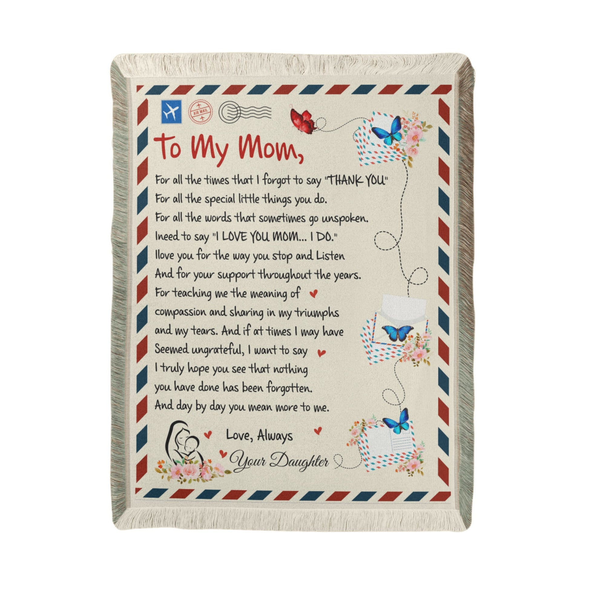 💌 A Love Letter to Mom – Wrapped in Warmth & Appreciation 💌 Printed Woven Blanket - Bill and Dot's Finds