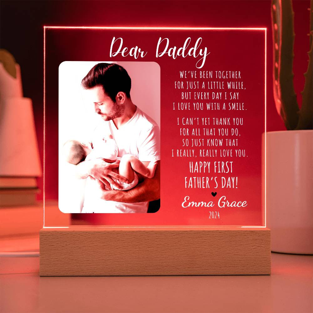 Personalized First Father's Day 2024 Picture Frame w/Optional LED v.1