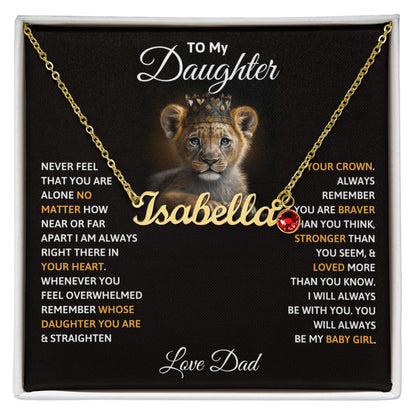 Gold name necklace with birthstone for daughter gift