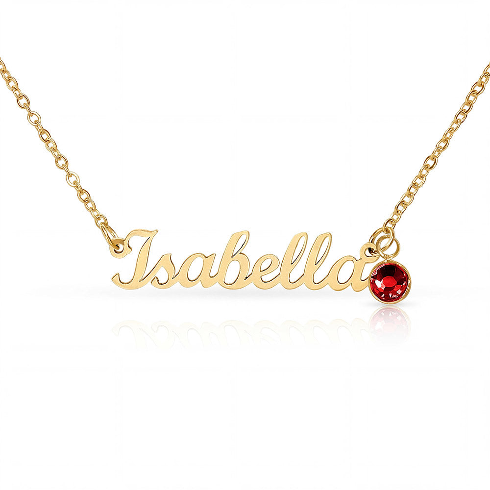 Gold name necklace with birthstone for daughter gift