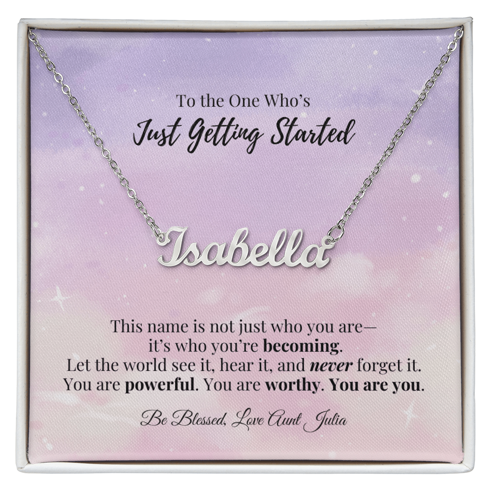 Personalized Name Necklace – “Just Getting Started” Gift