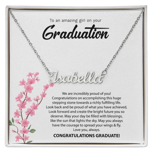 Graduation Name Necklace - Pink Flowers