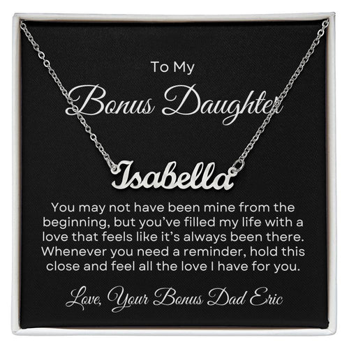 Bonus Daughter | Custom Name Necklace with Personalized Message Card