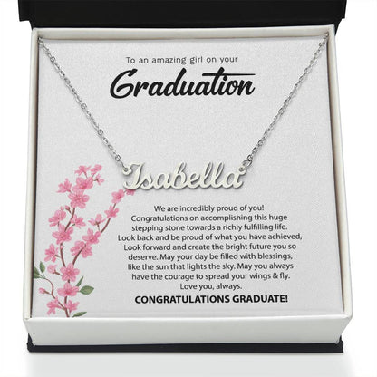 Graduation Name Necklace - Pink Flowers
