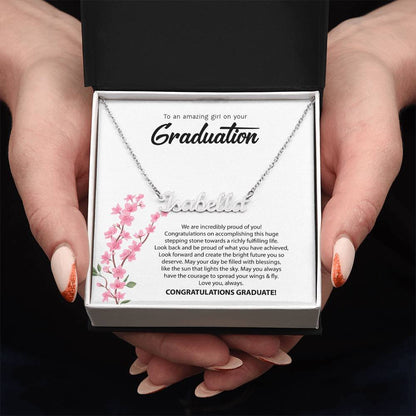 Graduation Name Necklace - Pink Flowers