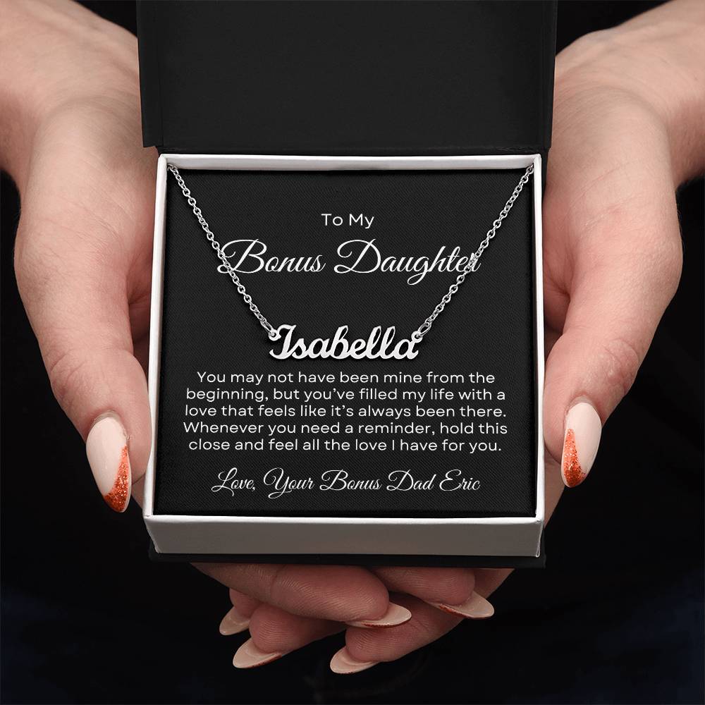 Bonus Daughter | Custom Name Necklace with Personalized Message Card