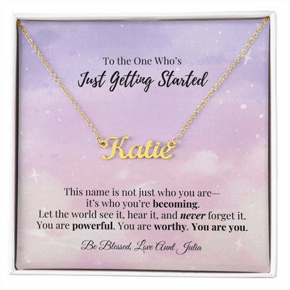 Personalized Name Necklace – “Just Getting Started” Gift