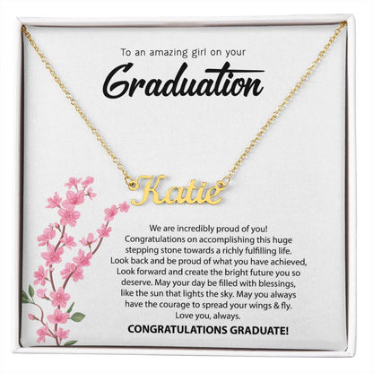 Graduation Name Necklace - Pink Flowers