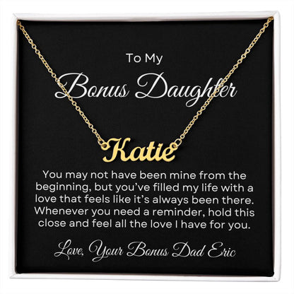 Bonus Daughter | Custom Name Necklace with Personalized Message Card