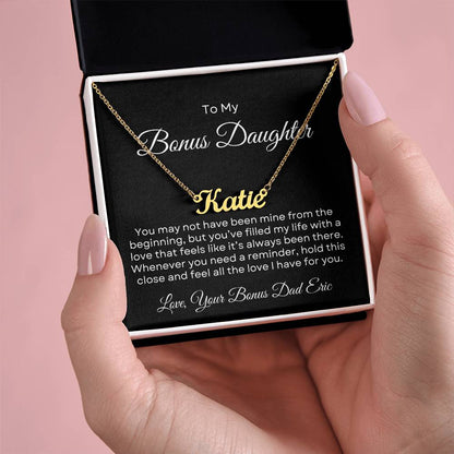 Bonus Daughter | Custom Name Necklace with Personalized Message Card