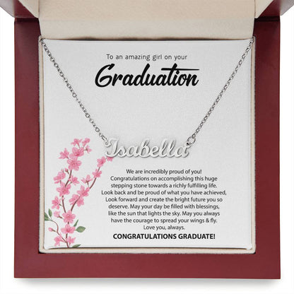 Graduation Name Necklace - Pink Flowers