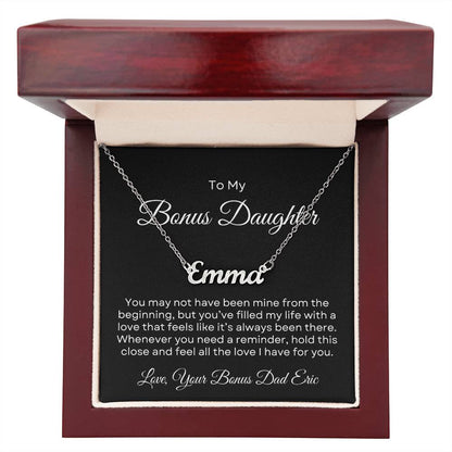 Bonus Daughter | Custom Name Necklace with Personalized Message Card