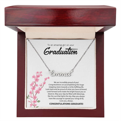 Graduation Name Necklace - Pink Flowers