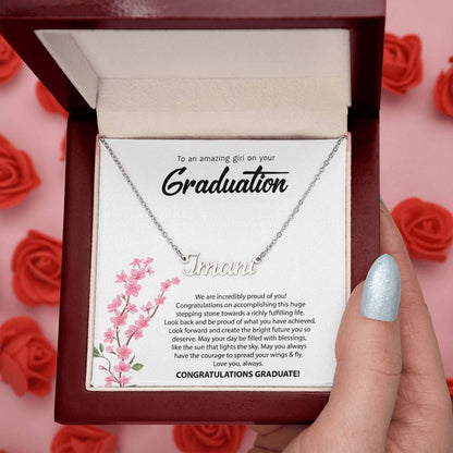 Graduation Name Necklace - Pink Flowers